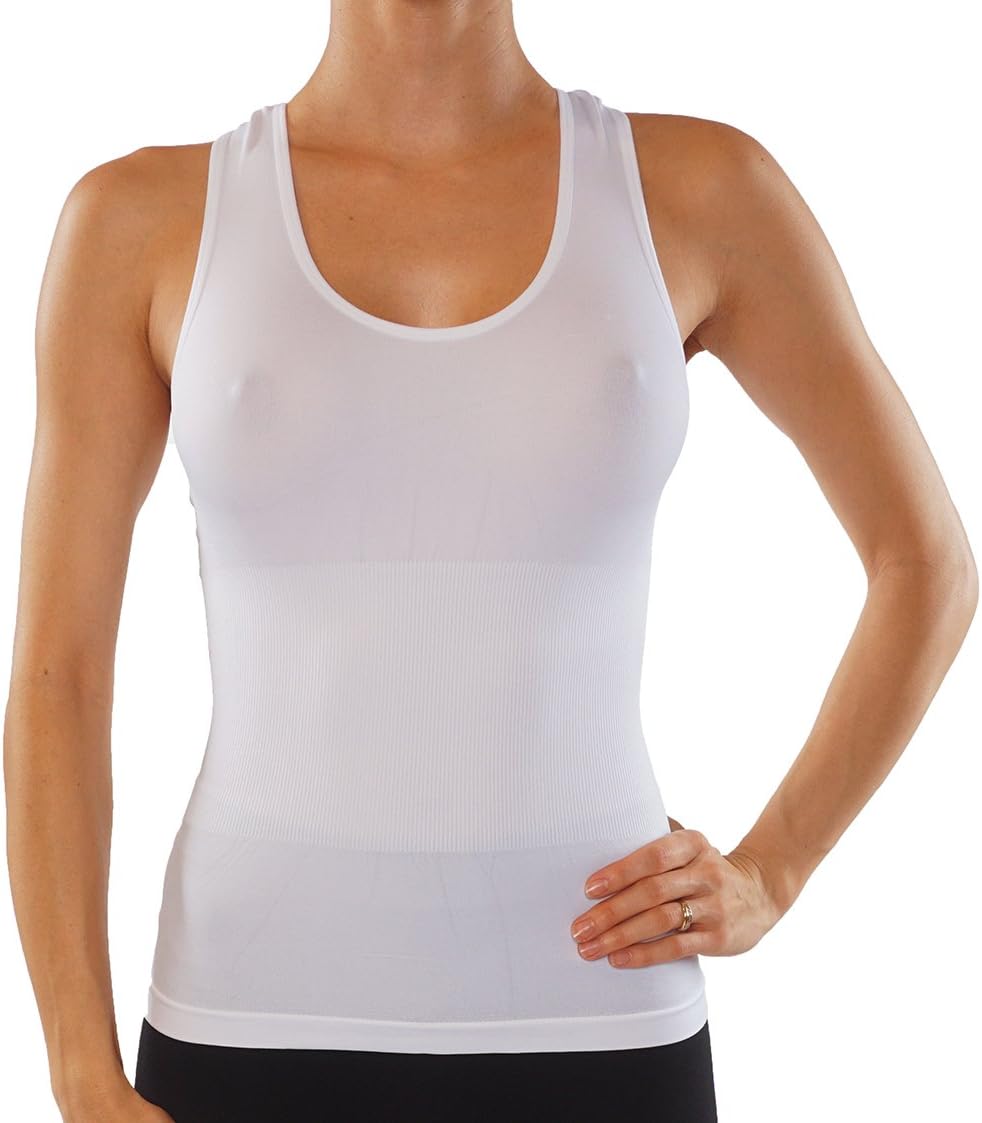 ITZON Woman`s LT10 Half Back Lace Tank Top (LT-10 White)