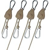 Keovoker 4Pack Retractable Ratchet Tie Down Straps, 13 Ft 1/8” Adjustable Rope Roller, Heavy Duty Ratcheting Pulley System with 2 Carabiner Hook, for Xmars Decor, Hanging Plants, Grow Lights