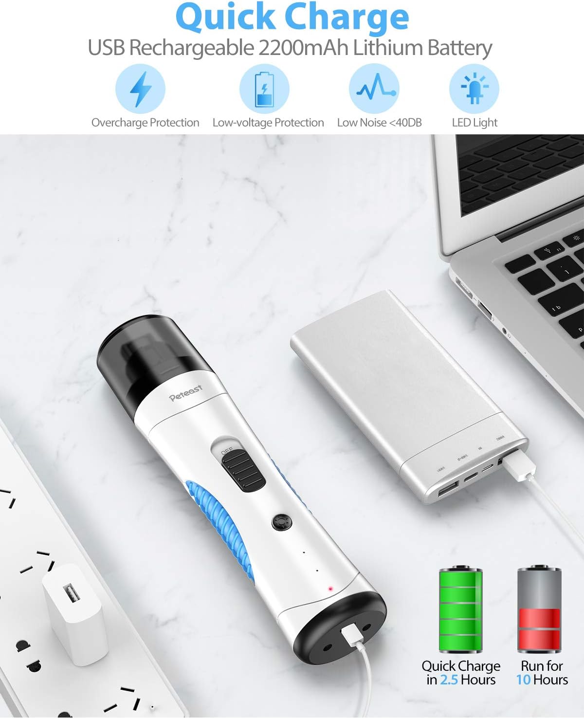 Peteast Dog Nail Grinder, Upgraded LED Lighting 2-Speed Nail Clippers USB Powerful Electric Nail Trimmer Paws Grooming Trimming for S/M/L Dogs Pets, 2 Grinding Wheels & Storage Bag