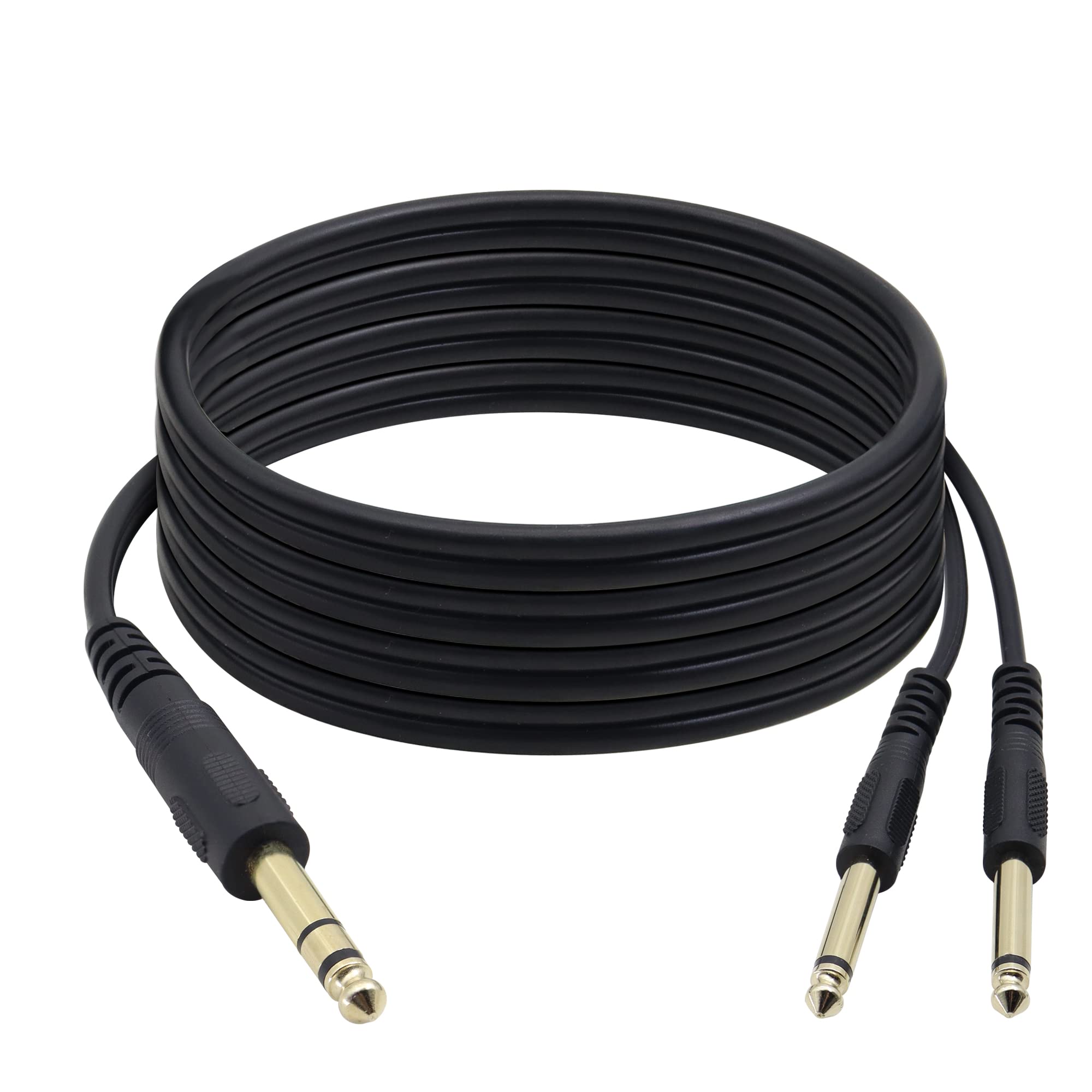 QIANRENON 1/4 inch TRS Cable, 6.35mm 1/4 inch TRS Male to Dual 6.35mm 1/4 inch TRS Male Stereo Y Splitter Insert Cable, Gold Plated Mono Breakout Cable Audio Cord, 4.9Feet.