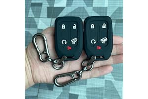 TANDRIVE 2PCS Silicone Smart Key Fob Case Cover for 2023 2022 2021 2020 2019 Chevy Silverado and GMC Sierra 1500 2500HD 3500HD, Remote Protector Accessories Holder(5-Button, Black and Black)