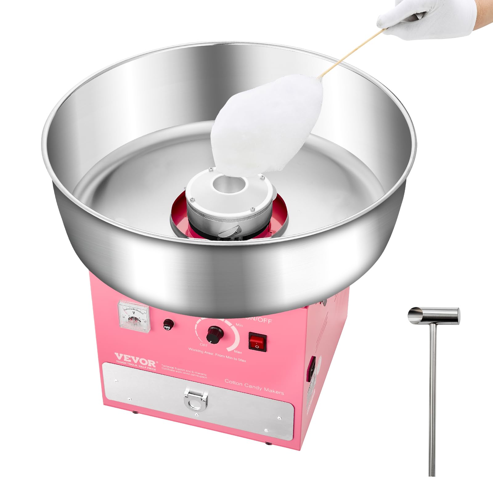 VEVOR elektrische Zuckerwattemaschine kommerzielle Zuckerwattegeräte (1000 W) mit 52 cm Edelstahlschüssel & Zuckerlöffel & Schublade, perfekt für Kindergeburtstage Familienfeiern Partys Rosa