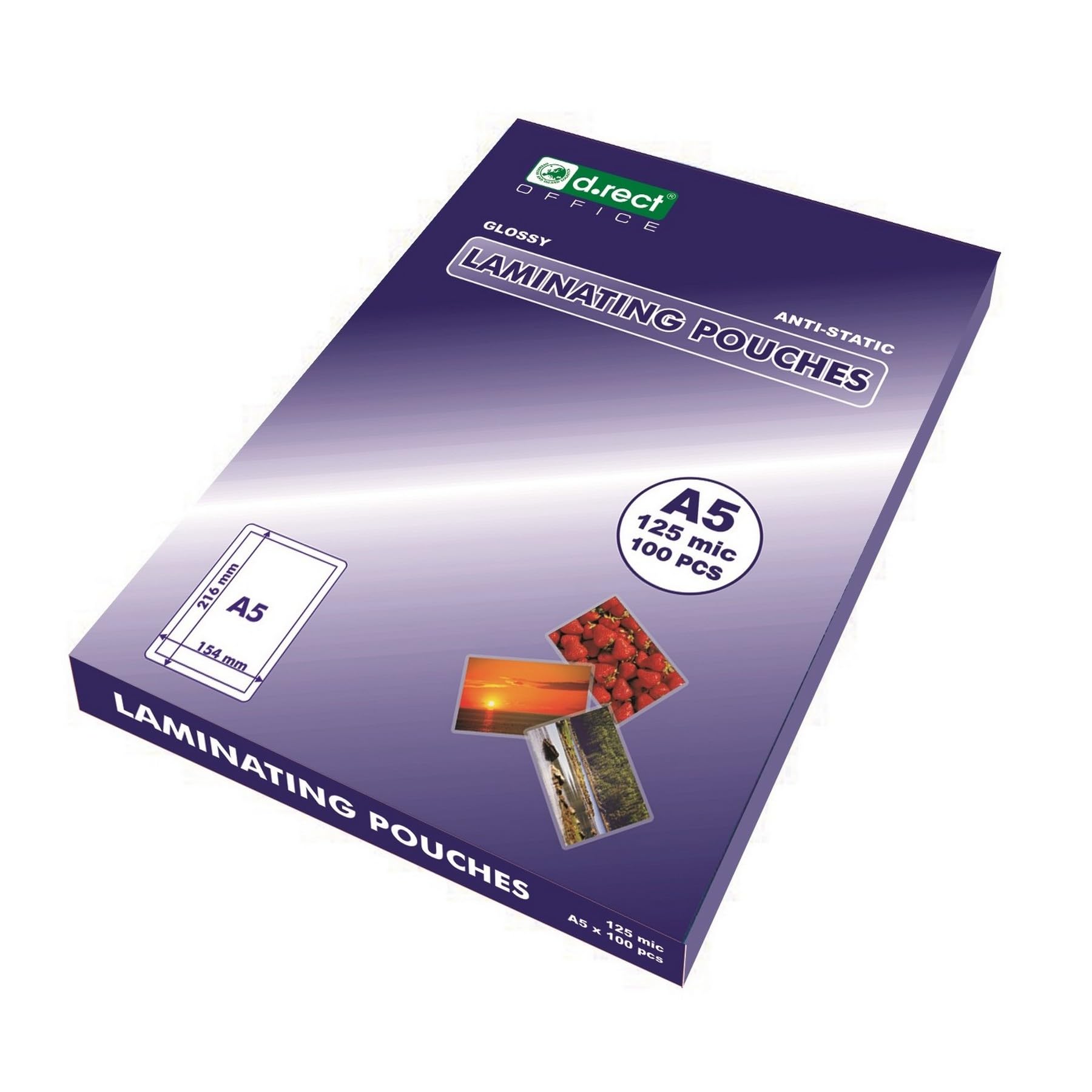 D.RECT Laminating Pouches A5 125mic - Thickness 2 x 125 (200) Hot Laminating Pouches Glossy - Laminating Film Packaging Pack of 100, Film Films Transparent