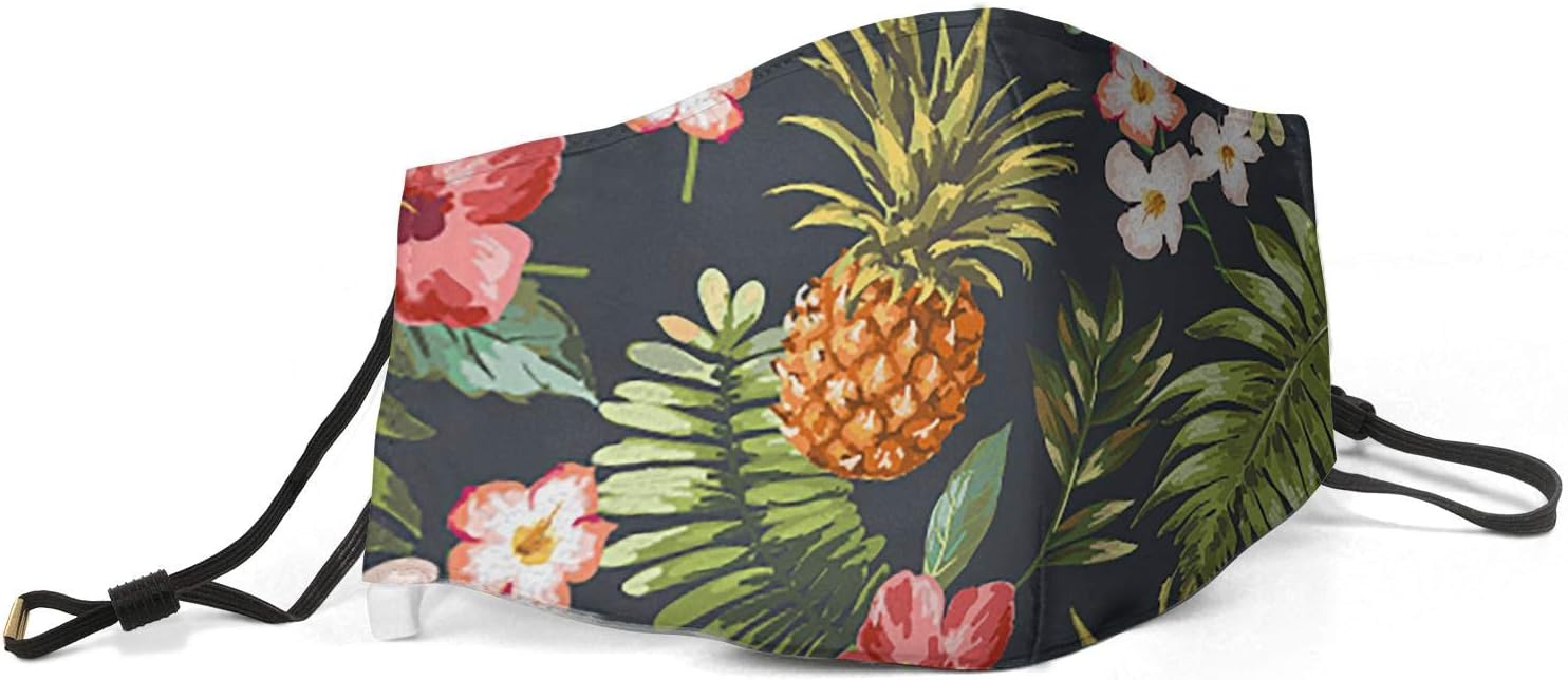Women Men Face Cover Cover Muffle Anti Dust Mouth Tropical Floral Hawaiian Ferns Printed with Adjustable Earloop Face-Mask