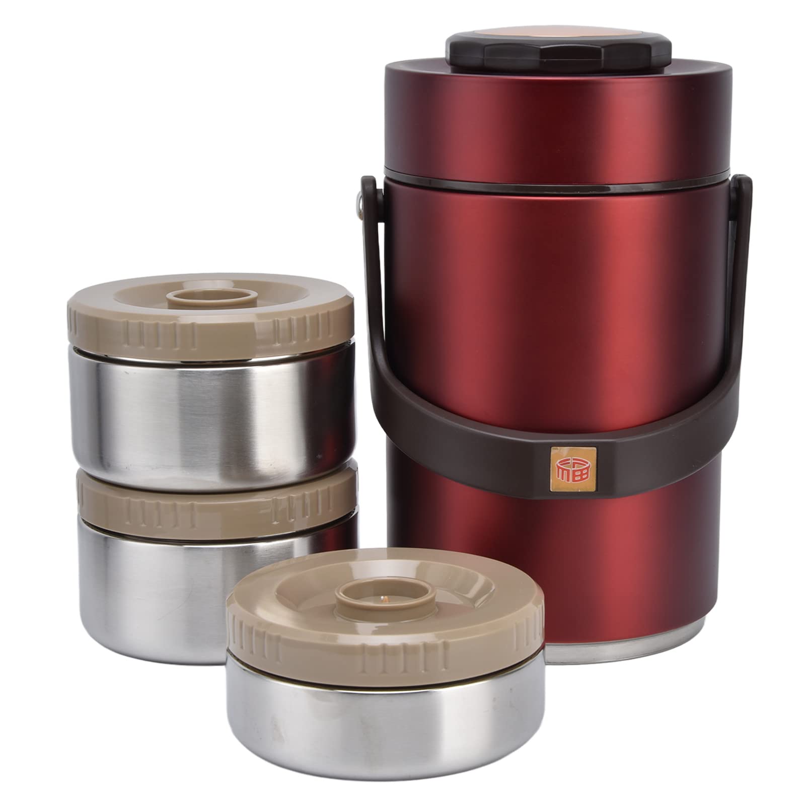 Fdit Vacuum Lunch Box 304 Stainless Steel Student Adult Office Workers Insulation Sealed for Container 2300Ml Lunch Boxes (Red)