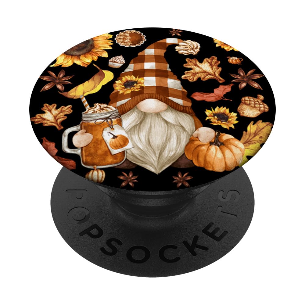 Cute Autumn Gnome Sunflower Pattern For Women Pumpkin Spice PopSockets Swappable PopGrip