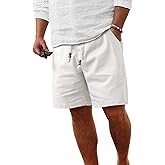 Comdecevis Men's Linen Shorts Casual Elastic Waist Drawstring Summer Beach Vacation Yoga Golf Shorts with Pockets