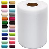White Tulle Fabric Rolls 6 Inch by 100 Yards (300 feet) Fabric Spool Tulle Ribbon for DIY White Tutu Bow Baby Shower Birthday