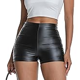 YISHARRY Women's Faux High Waisted Leather Shorts Wide Leg Dressy Black Shorts with Pocket