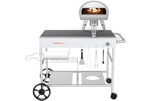 BBQMall Pizza Oven Table Cart for Ooni Koda/Karu/Fyra 16 & 12,Movable 2024 Upgraded Widen Rolling Kitchen Cart,Outdoor Grill Stand for Ninja Woodfire,Blackstone Griddle,Large 25" D x 50" W x 31" H