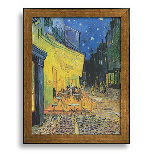 Framed Art Cafe Terrace at Night by Vincent Van Gogh Famous Painting Wall Decor Bronze and Black Frame