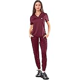 Meidiero Scrubs for Women - V-Neck Top & Stretchy Jogger Pants Scrubs Set with 5 Pockets