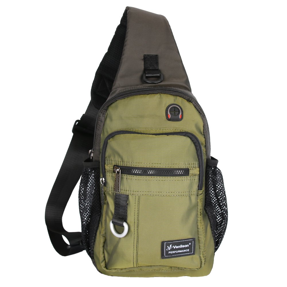 Vanlison Men Women Sling Bag with Mulitple Pockets Green