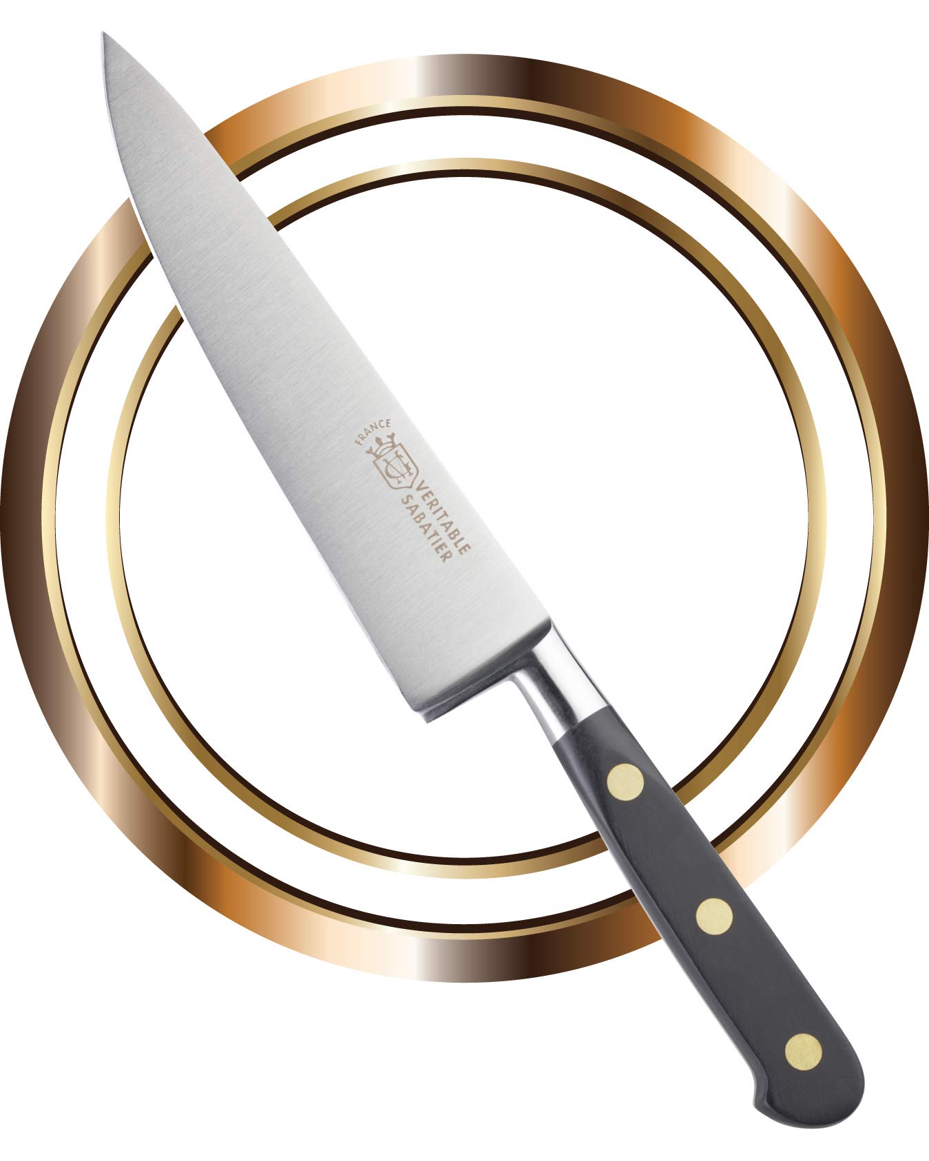 Veritable Sabatier Medium Cooks Chef Kitchen Knife - 6in/15cm Full Tang Blade Drop Forged in France from A Single Piece of Stainless Steel, Triple Rivet Handle. Sharp for Longer, Lifetime Performance