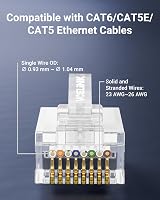 VCE RJ45 Pass Through Connectors Cat6 25 Pack Gold Plated UL Listed Ethernet view 4