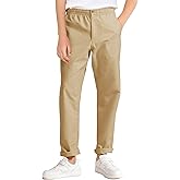 Haloumoning Boys School Uniform Chino Pants Kids Elastic Waist Pull on Twill Pants with Pockets 5-14 Years