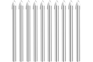 YUNPO LERAMED 10Pcs Glass Drill Bits For Glass Ceramic Marble Tile Concrete 6MM 1/4" Round Shank Drilling Carbide Wall Tile Ceramic Glass Drill Bit Set