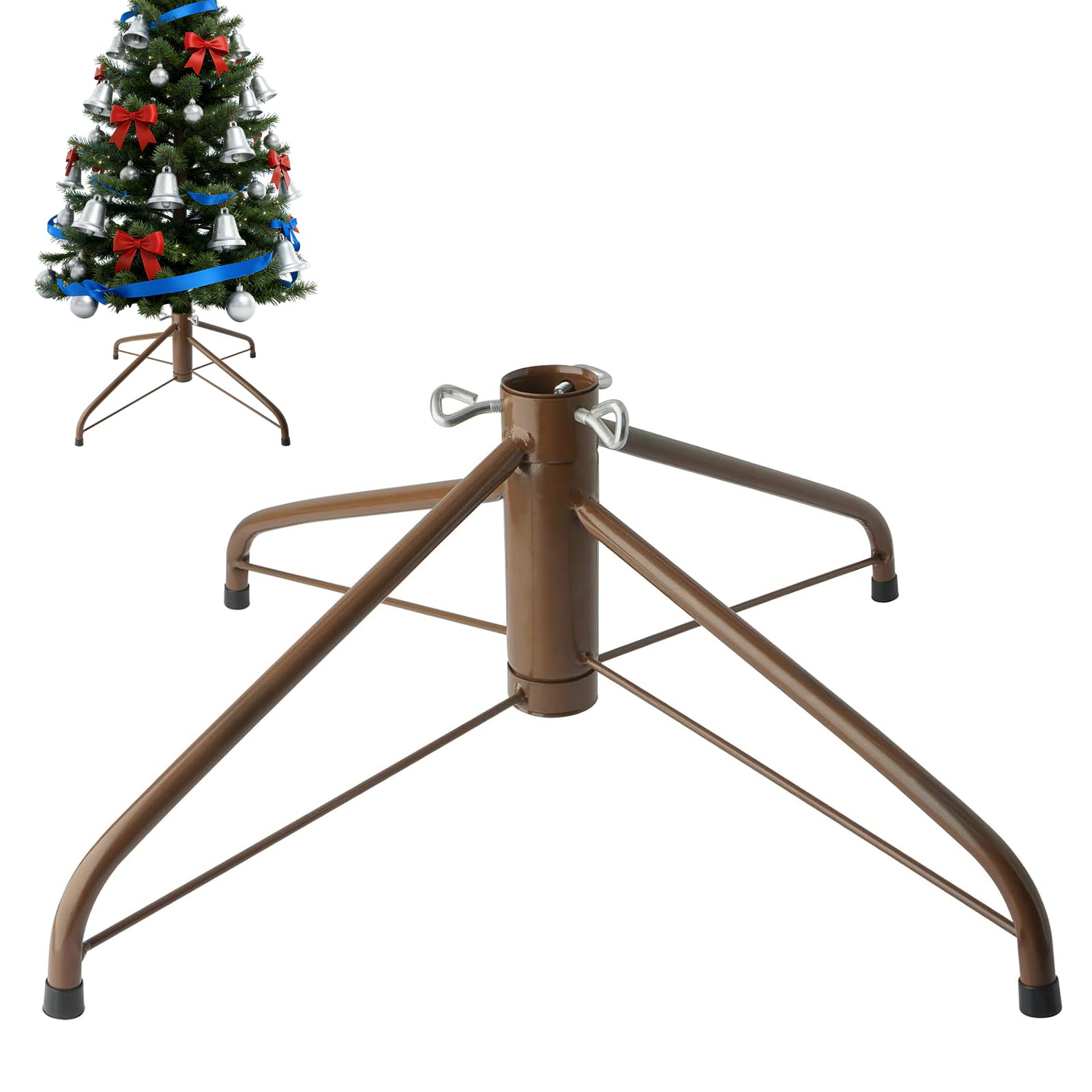 AddGrace Folding Christmas Tree Stand Metal Tree Stand Fits 1.25 Inch Pole for Home Decoration (19.6") Brown