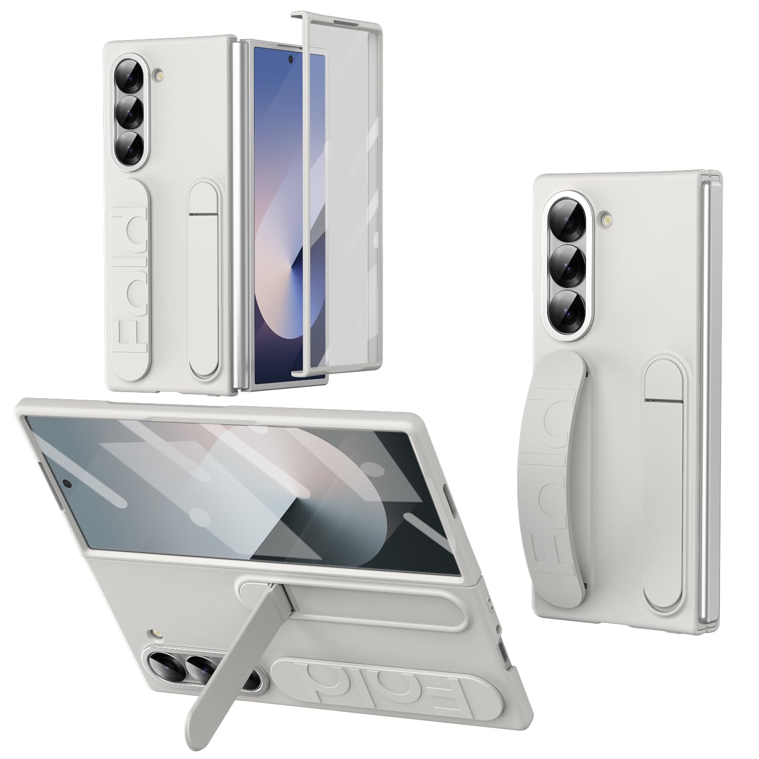 Photo 1 of XIMAND for Samsung Galaxy Z Fold 6 Protect Case with Wristband Stand,Bulit-in Screen & Lens Protection Shockproof Full Body Drop Fall Protection.(White)