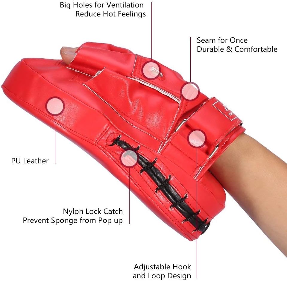 Valleycomfy Boxing Curved Focus Punching Mitts- Leatherette Training Hand Pads, Ideal for MMA Karate, Muay Thai Kick, Sparring, Dojo, Martial Arts : Sports & Outdoors