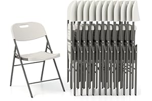 COSTWAY 12 Pack Folding Chairs, Stackable Plastic Chairs w/Waterproof Seat, 350 LBS Capacity Heavy-Duty Metal Frame, Handle S