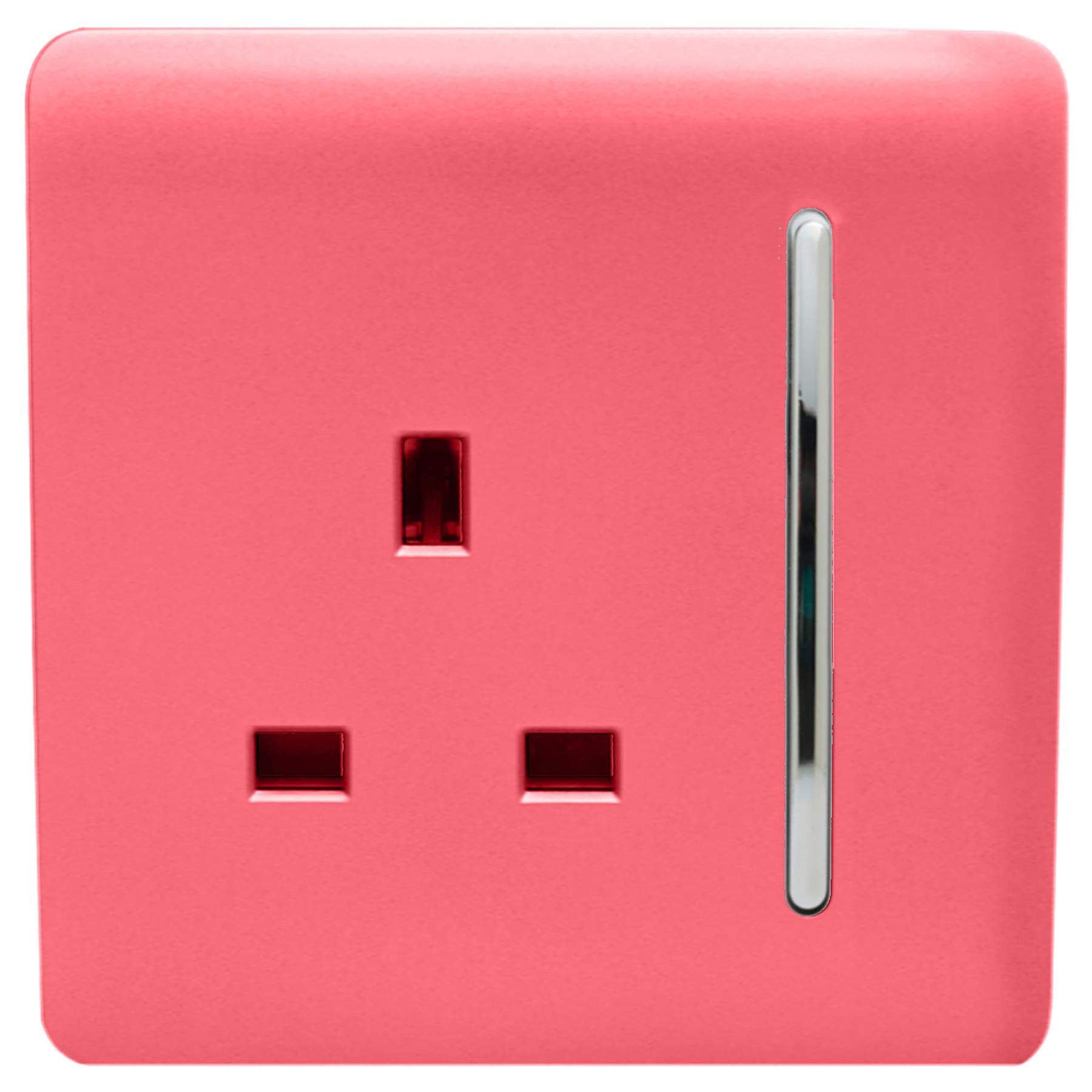 Trendi 1 Gang Raised Artistic Modern Glossy Screwless 13 Amp Single Pole with Chrome Switched UK Standard Electrical Double Wall Plug Socket in Strawberry Red - ART-SKT13SB