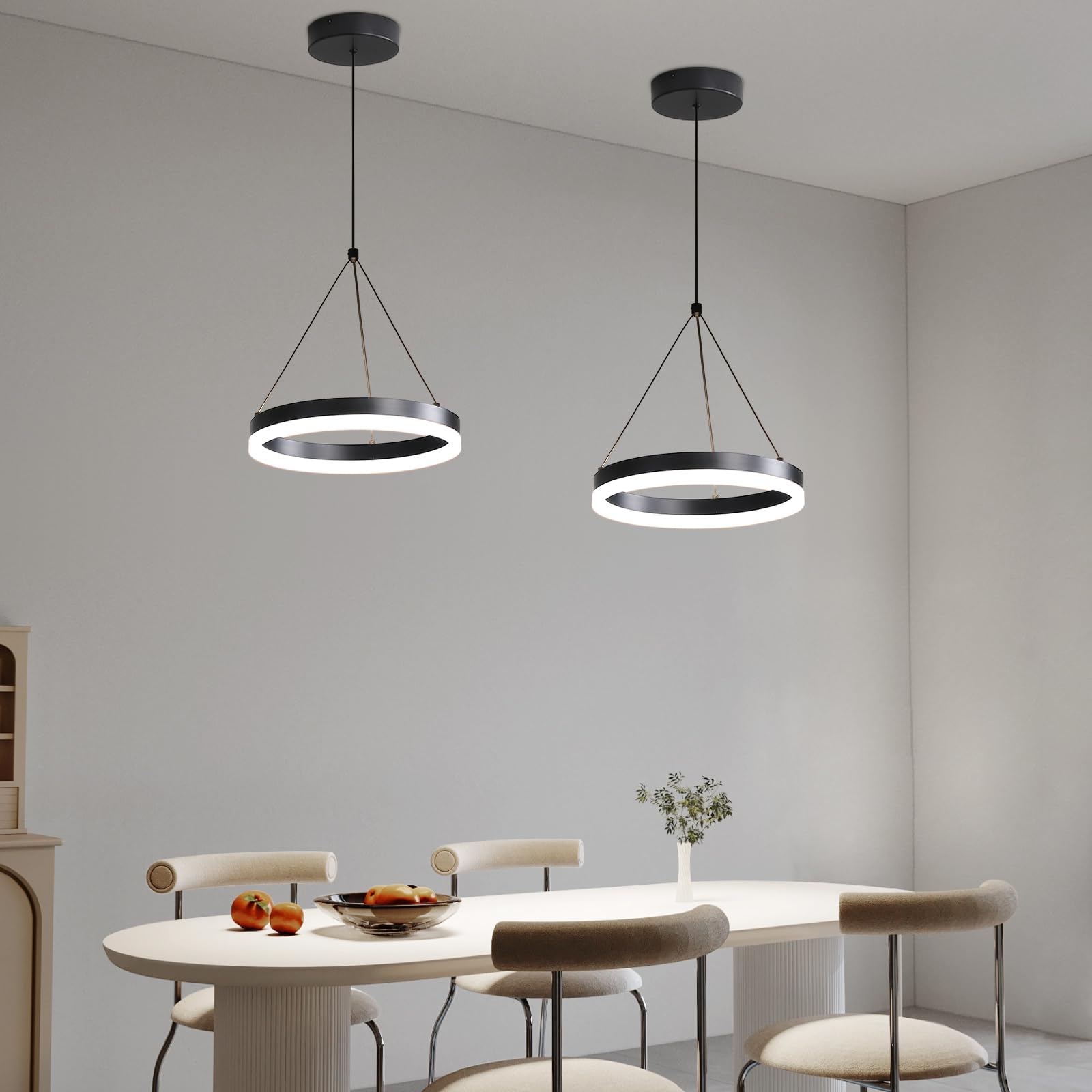 Mikeru 30cm Round Pendant Light, 1 Pack with Remote Control Dimmable 3000k/4500k/6500k Acrylic Kitchen Island Pendant, Modern Ceiling Fixture, Height Adjustable 1.2m, Suitable for Dining Room, Bar