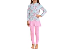 Girls Swimsuit 2 Piece Long Sleeve Bathing Suits Set Rash Guard Tops Skirt Pants Full Cover Sun Protective Swimwear