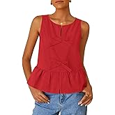 ZESICA Women's Summer Sleeveless Peplum Tank Tops 2026 Tie Front Crewneck Loose Flowy Ruffle Babydoll Going Out Shirts