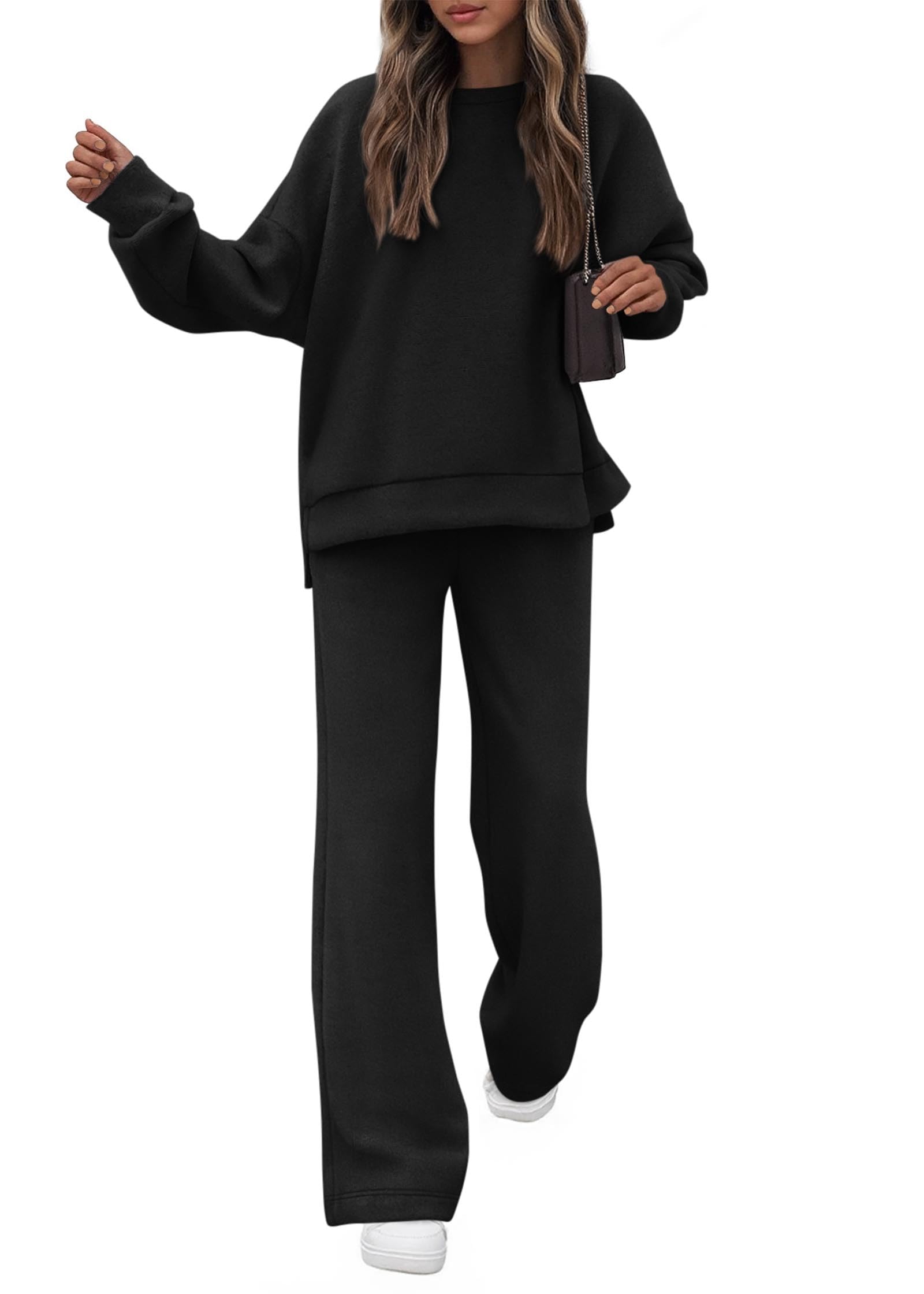 Photo 1 of KIRUNDO Fall Sweatsuits Women 2 Piece Outfit Lounge Sets 2025 Matching Airport Oversized Sweatshirt Sweatpants Tracksuit(Black, XX-Large)