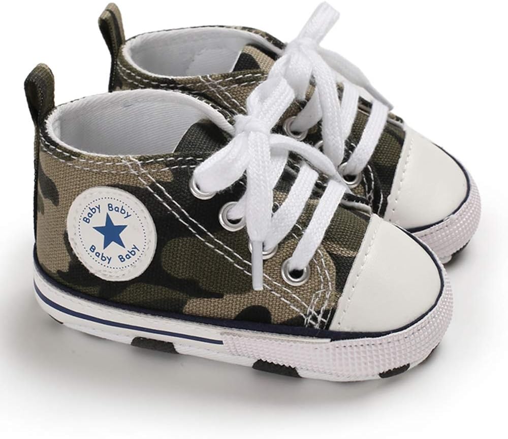  | Unisex Baby Boys Girls Canvas Sneakers Soft Soled High-Top Ankle Infant Crib Shoes Toddler First Walkers | Sneakers