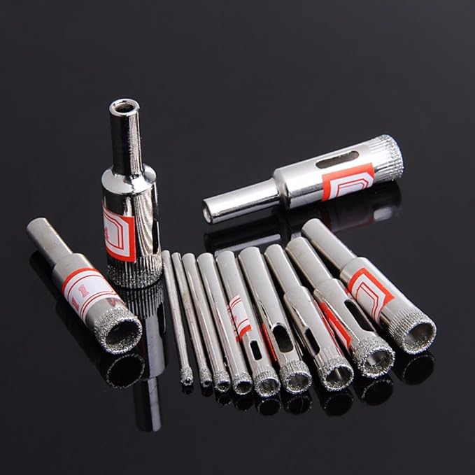 Generic 11Pcs 3-14mm Diamond Coated Core Saw Hole Drill Tool Set for Glass Marble Tiles