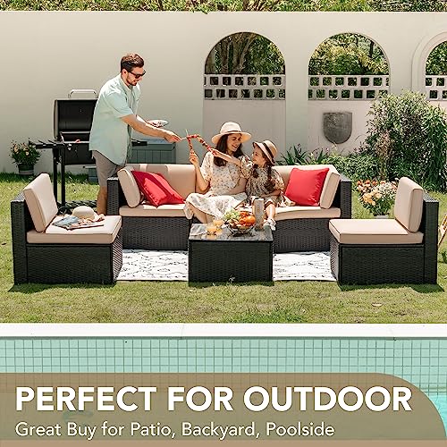 Devoko Patio Furniture Sets 6 Pieces Outdoor Sectional Rattan Sofa