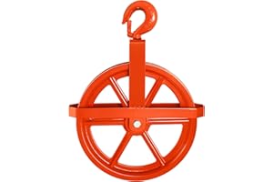 POPMOON Scaffold Hoist Pulley 12" Scaffolding Wheels Iron Pulley Wheel 1000lbs Ladder Hooks Pulleys for Lifting with Rope,Reddish Orange