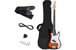 S AFSTAR Electric Bass Guitar 4 Strings Full Size Electric Bass with Amp Cord Strap & Carrying Bag, Rosewood Exquisite Stylis