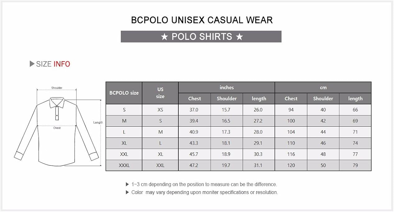 BCPOLO Men's Polo Shirt Cotton Pique Polo Shirt Long Sleeve Polo Shirt: Clothing