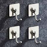 4-Pack 3M Self Adhesive Towel Hook Bathroom Kitchen Hanging no Holes Organizer Rack SUS304 Stainless Steel Brushed