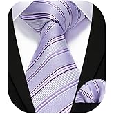 HISDERN Mens Tie Striped Ties and Handkerchief Set Business Formal Woven Pocket Square Wedding College Stripe Necktie