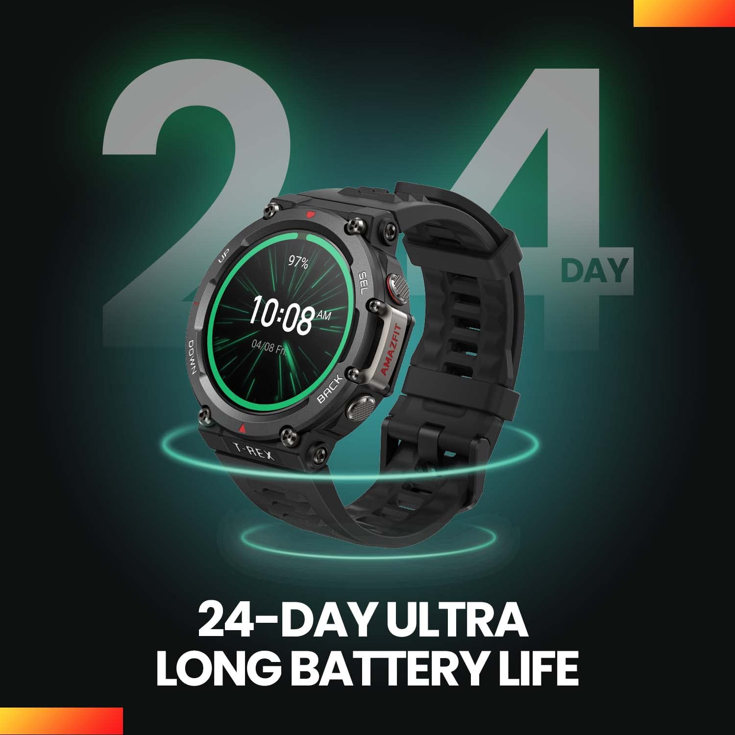 Amazfit T-Rex 2 Rugged Smart Watch, Military Certified, GPS, 24-Day Battery Life, Heart Rate, VO2, SPO2 Monitoring, Pacer, Altitude, 10 ATM Water-Resistant, Sleep Monitoring (Khaki)