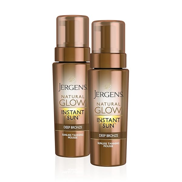 JERGENS NATURAL GLOW INSTANT SUN BODY MOUSSE, SELF TANNER FOR DEEP BRONZE TAN, SUNLESS TANNING BODY BRONZER FOR NATURAL LOOKING COLOR INSTANTLY, 6 OZ, PACK OF 2