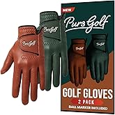 PUR3 Cabretta Leather Golf Gloves Men | 2 Pack Heritage Collection | Includes Ball Marker | Golf Glove Men Left Hand and Right Hand