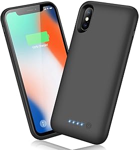QTshine Battery Case for iPhone X/XS/10, Newest [6500mAh] Protective Portable Charging Case Rechargeable Extended Battery Pack for Apple iPhone X/XS/10(5.8') Backup Power Bank Cover - Black