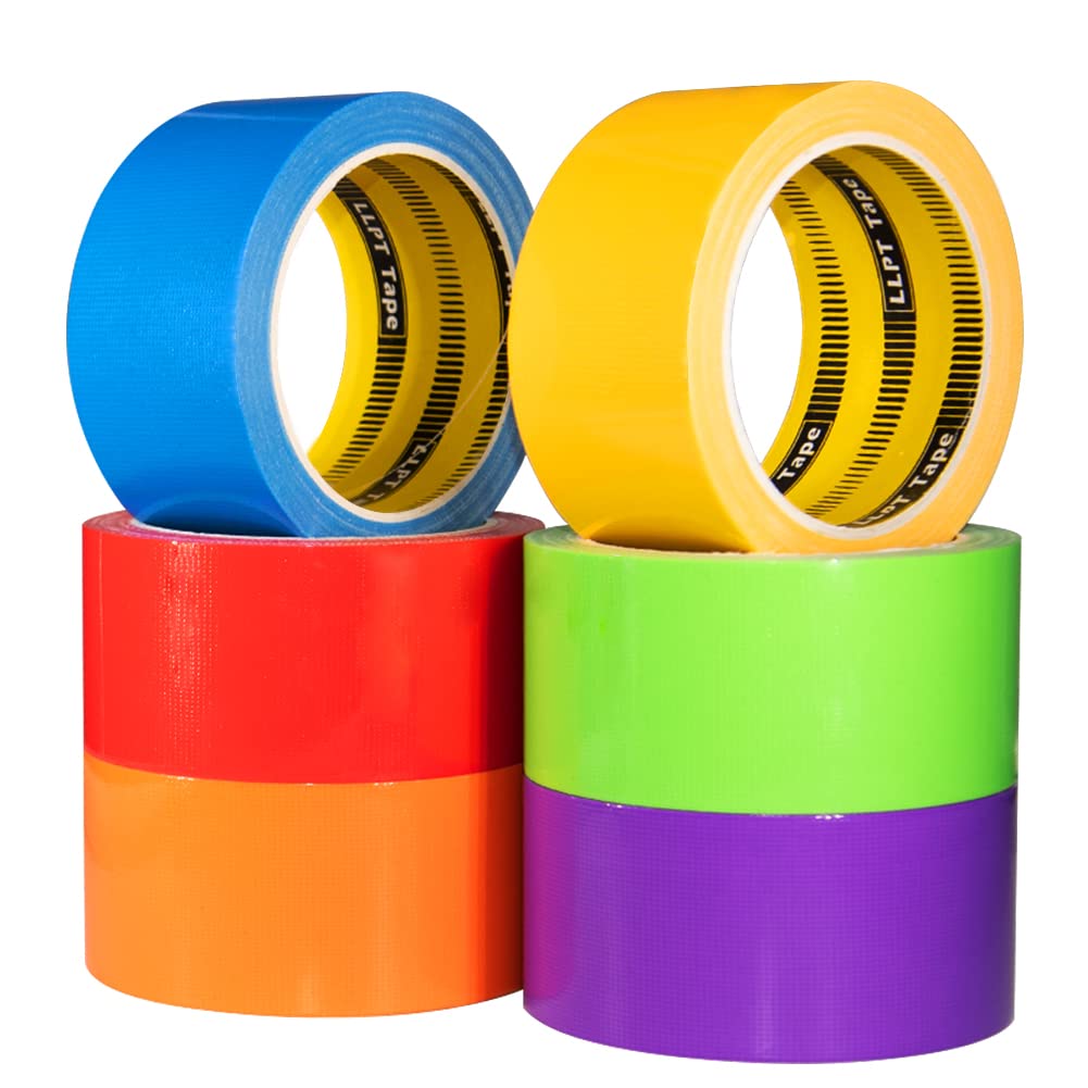 LLPT Duct Tape | 6 Packs | 50MM x 14M | Assorted Colors - Blue Purple Yellow Green Orange Red | Fabric Gaffer Tape | Heavy Duty Waterproof Cloth Repair Tape | for DIY Indoor Outdoor Use (DT506)