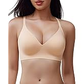 LIIJOO Women’s Seamless Wireless Bra, Padded V Neck Bralette with Thin Spaghetti Straps
