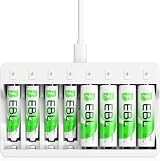 EBL 8 Slots NiMH AA AAA Charger with 2800mAh AA and 1100mAh AAA Batteries view 1