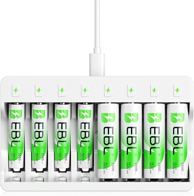 EBL 8 Slots NiMH AA AAA Charger with 2800mAh AA and 1100mAh AAA Batteries