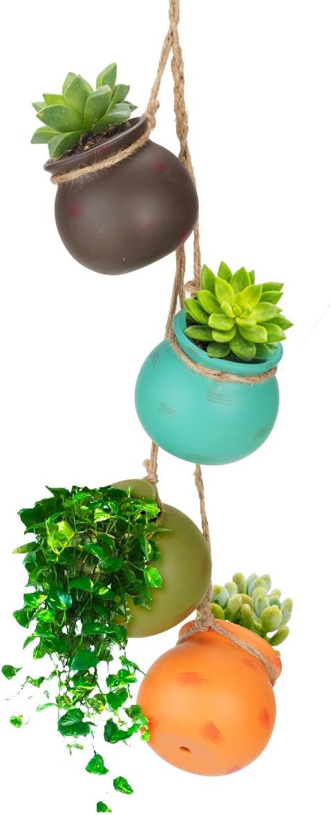 Surplex 4 Pcs Hanging plant pot, Dangling Multicolour Ceramic Flower Planters