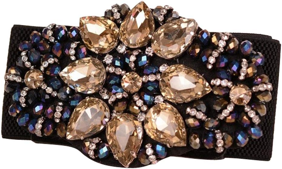 Women's Elastic Stretch Waist Belt for Dress Crystal Waistband (Multicolor)