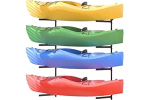Flenpptly Wall Mounted Kayak Storage Rack, Kayak Racks for Outdoor Storage, Kayak Wall Mount 4 Tier Adjustable Surfboard Paddleboards Holder, Holds Up to 220 lbs