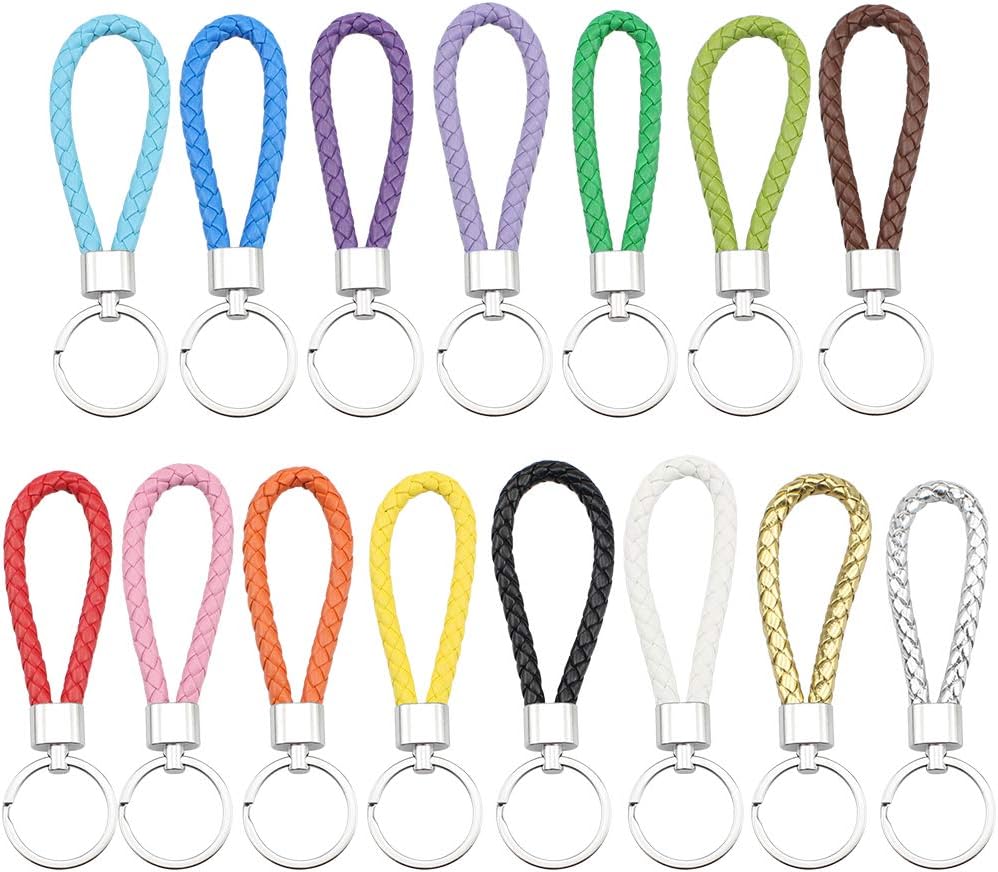 DXLing 15 Pieces Braided Keychain Strap Cord Keyring 15 Colors Handmade
